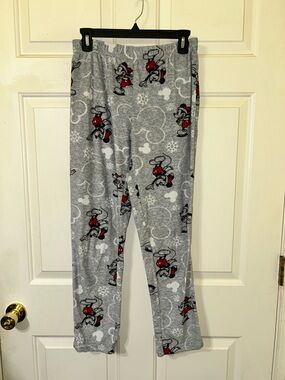 Disney Gray Mickey Mouse Fleece Pajama Pants with Red Accents